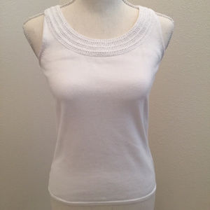 Talbots White Knit Tank/Shell with Embellished Neckline